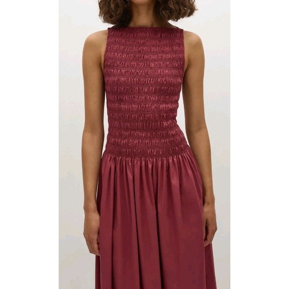 Faithfull The Brand Margot Midi Dress Women's Size 6 Smocked Bodice - Picture 2 of 9